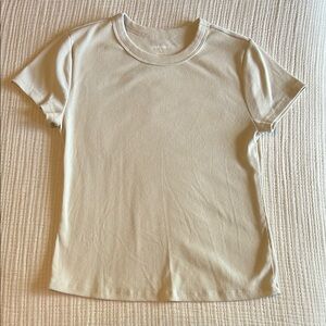 Classic Simple Cream Ribbed T-Shirt / Tee